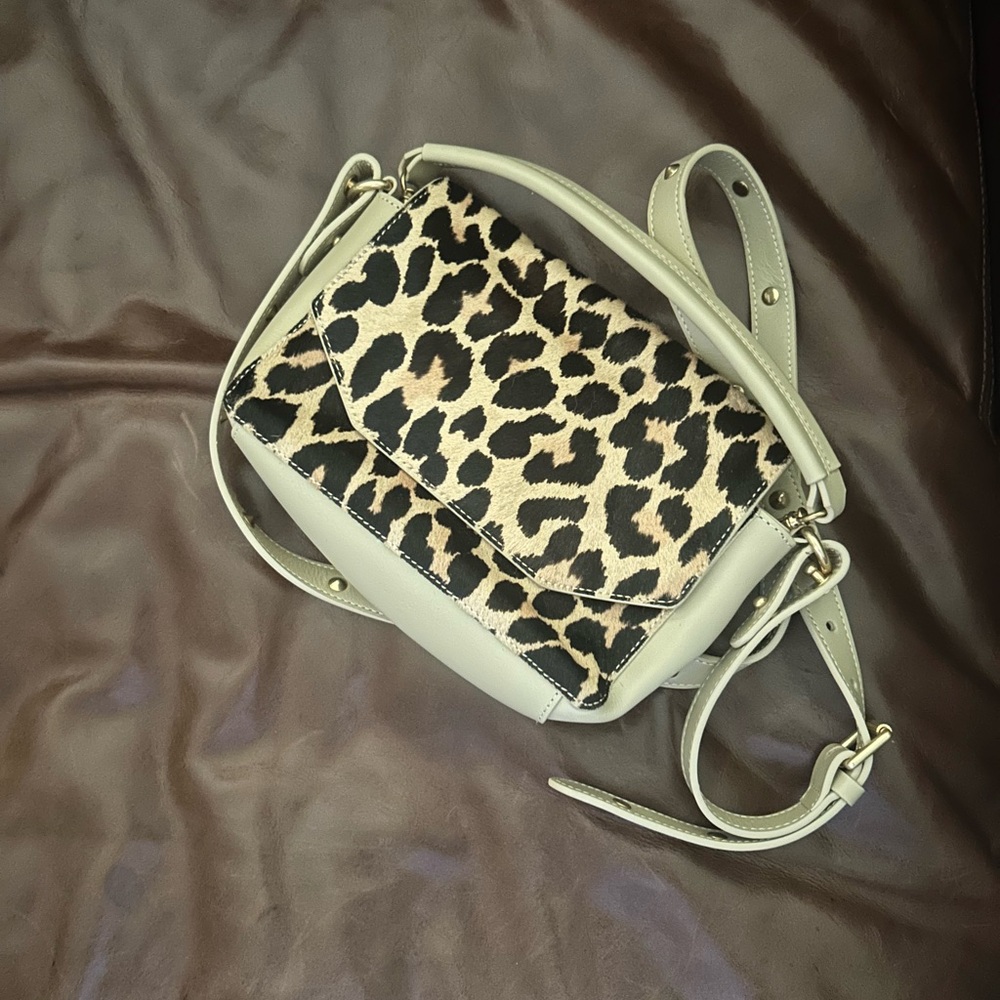 Cream and Brown Leopard Print Crossbody Bag